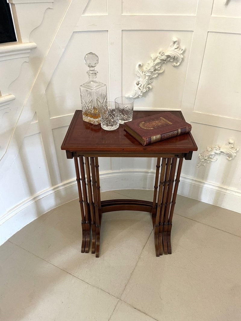 Superb Quality Antique Edwardian Mahogany Inlaid Quartetto Nest of Tables - Image 8